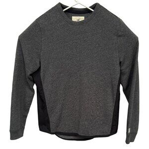 Hollistter Mens XL Gray Pullover Black SIde Panels Long Sleeve Crew Neck Tee